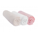 Drap housse 70x160 Fille Coton Rose Blanc Écru (Lot de 3)