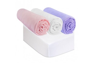 Drap housse 70x160 Fille Rose Blanc Parme (Lot de 3) + 2 Alèses