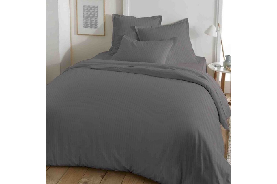 Parure de lit 240x260 Satin de Coton Gris Perle