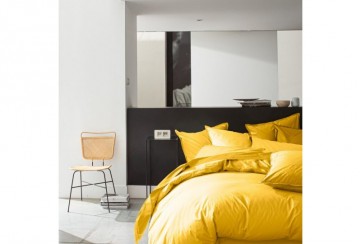 Housse de couette Percale de Coton Lavé 80 fils Jaune, Taille - 220 x 240 cm