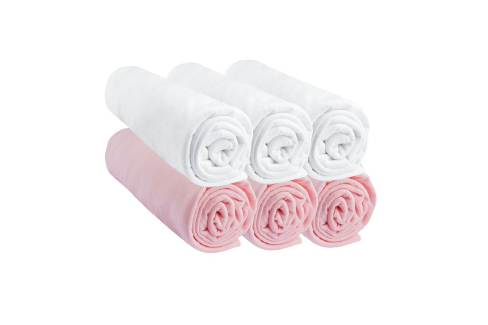 Drap housse 60x120 Bébé Coton Rose + Blanc (Lot de 6)