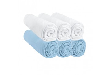 Drap housse 60x120 Bébé Coton Bleu + Blanc (Lot de 6)