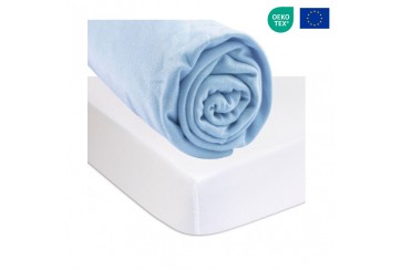 Drap housse 90x190 cm Bambou Ciel + Alèse Éponge Bambou