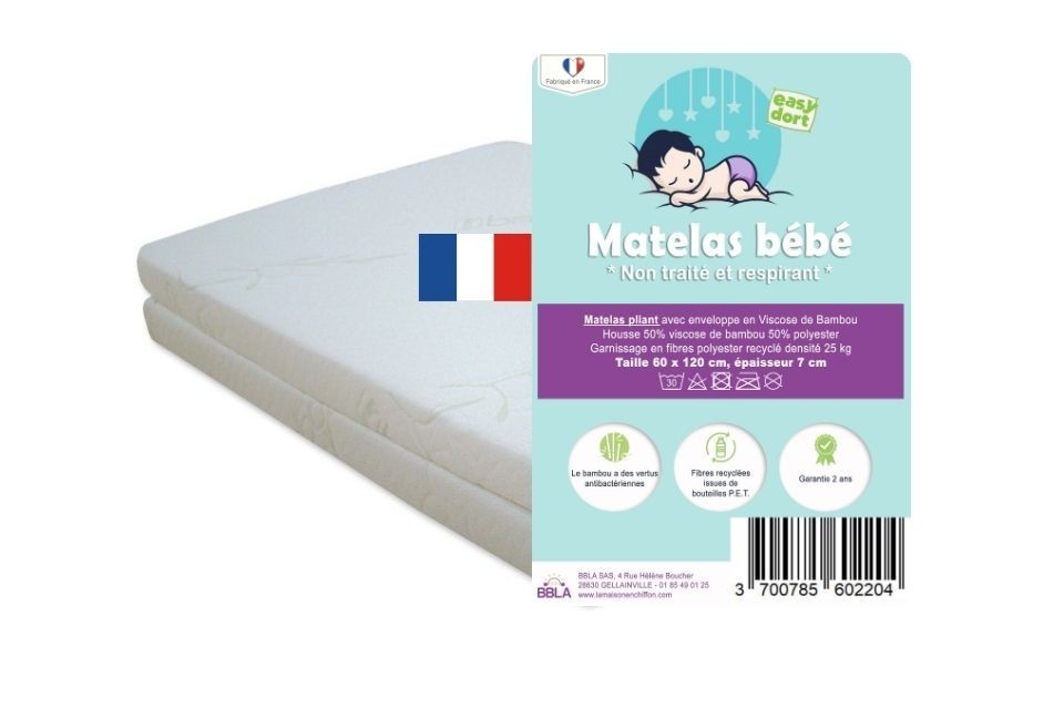 Matelas 60x120 pliant Bambou, matelas de voyage 60x120