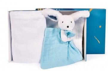 Coffret Plaid et Doudou bleu blanc - happy pop