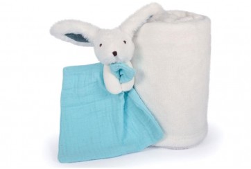 Coffret Plaid Blanc et Doudou Bleu - happy pop
