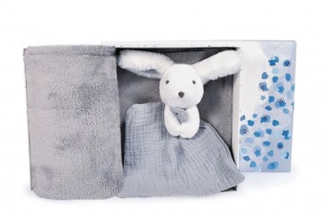 Coffret Plaid et Doudou gris bleu - happy glossy