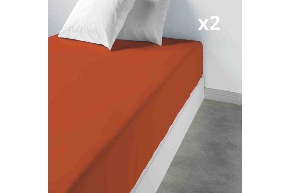 Drap housse 80x200 100% Coton 57 fils (lot de 2)